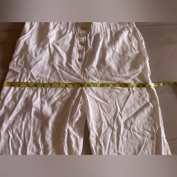 Ruby Rd Capri Pants M Ivory Elastic Waist Pockets Cottage Core Beachy Casual - Picture 14 of 15